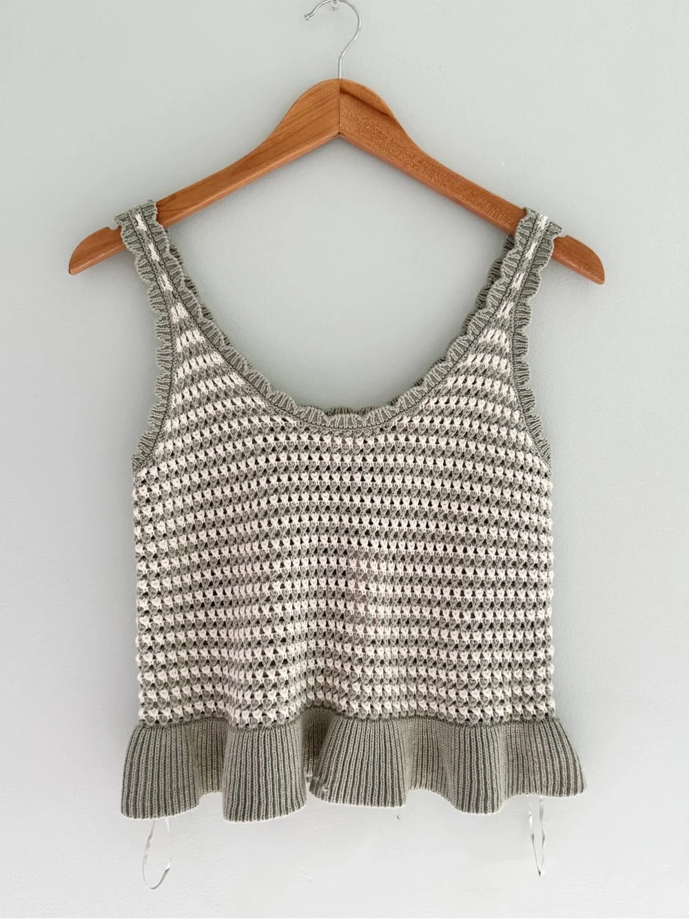 Sincerely Jules Sage Green Striped NWT Ruffle Knit Crop Top Size M